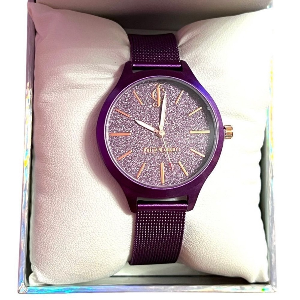 NIB juicy couture, black label, purple glitter, JC logo watch